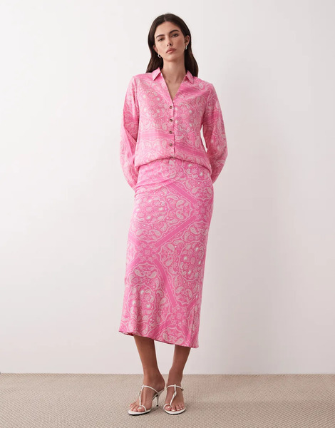  Never Fully Dressed Falda Larga Rosa Con Estampado De Cachemir De Satén Dorris De Never Fully Dressed (parte De Un Conjunto) 