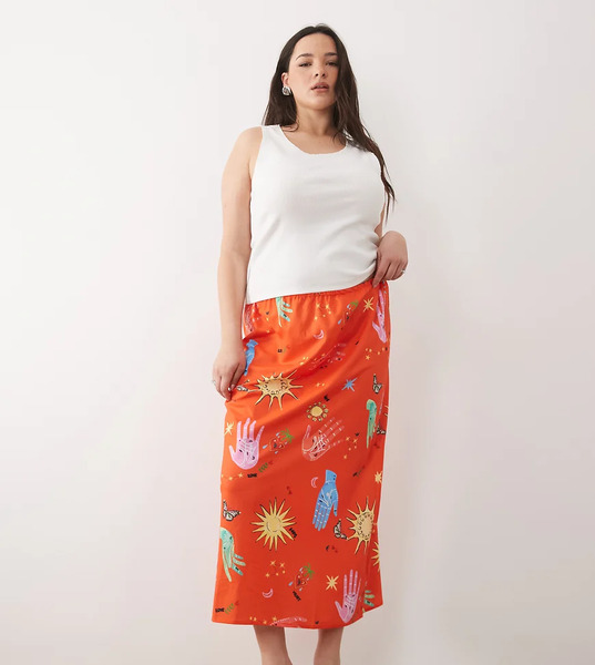  Never Fully Dressed Plus Falda Larga Roja Con Estampado Celestial De Satén Dorris De Never Fully Dressed Plus-rojo 