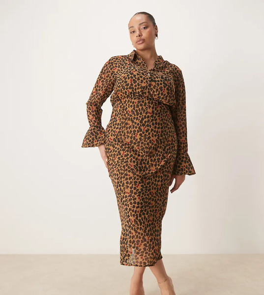  Never Fully Dressed Plus Vestido Camisero Semilargo Con Estampado De Leopardo Y Cerezas Mia De Never Fully Dressed Curve-multicolor 