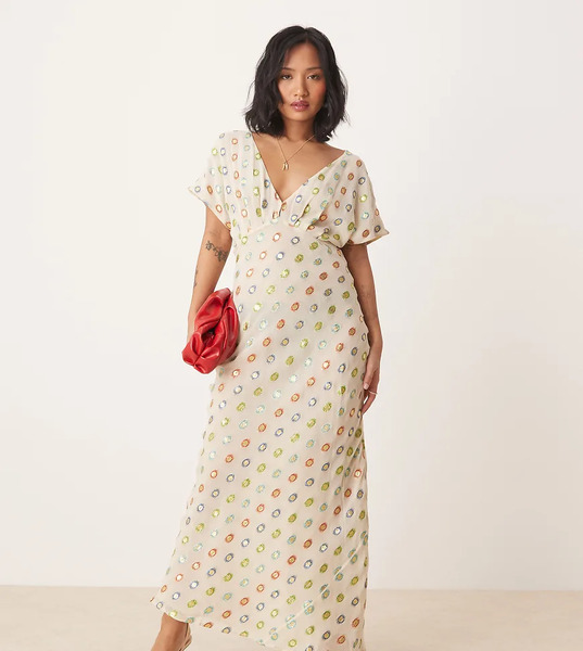  Never Fully Dressed Vestido Largo Color Crema Con Estampado Multicolor Y Dorado Metalizado De Never Fully Dressed Petite-neutro 