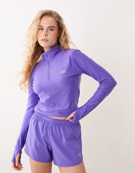  New Balance Sudadera Morada Básica Con Cremallera Corta Y Diseño De Hilos Mezclados Sport Essentials De New Balance-morado 