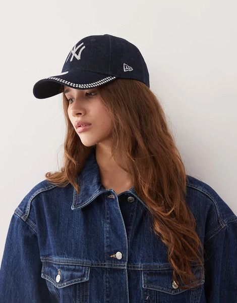  New Era Gorra Vaquera Azul Para Mujer Con Lavado Medio Y Logo De Los Ny Yankees De Lentejuelas 9forty De New Era 