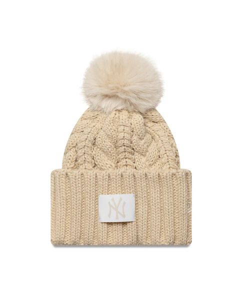  New Era Gorro Beis Con Dobladillo Ancho, Diseño De Los Ny Yankees Y Pompón De Punto De Ochos Para Mujer De New Era-neutro 