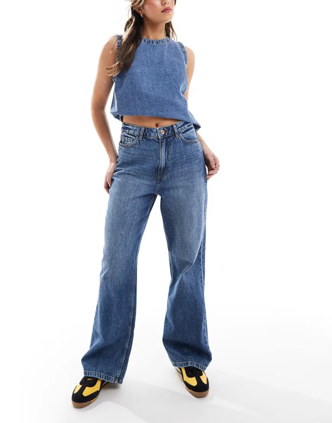  New Look New Look - Adalae - Vaqueros Azul Medio De Pernera Ancha 
