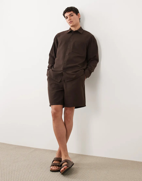  New Look Pantalones Cortos Marrones Sin Cierres De Tejido Efecto Lino De New Look (parte De Un Conjunto)-brown 