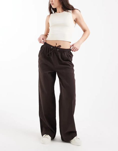  New Look Pantalones Vaqueros Marrones De Pernera Ancha De Cambray De New Look-brown 