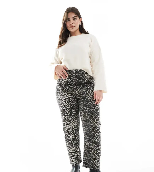  New Look Plus Vaqueros De Pernera Recta Con Estampado De Leopardo Hannah De New Look Curve-marrón 