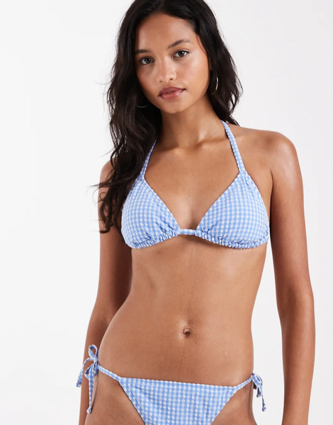  New Look Top De Bikini Azul Triangular A Cuadros Vichy De New Look 