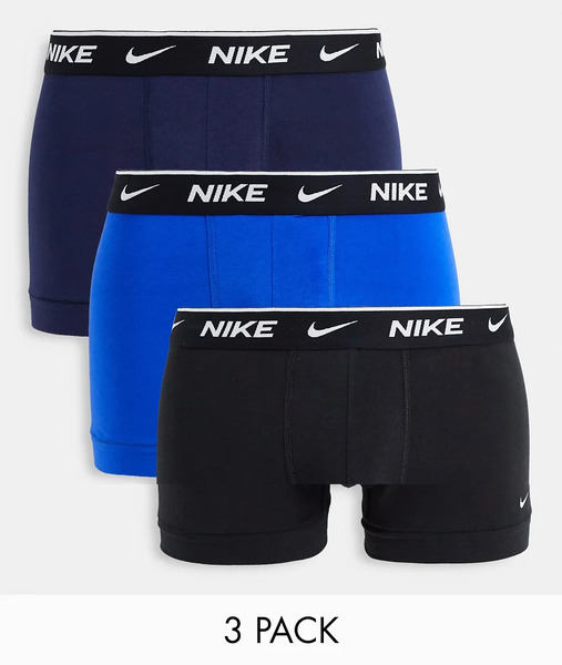  Nike Nike - Essential Cotton Stretch - Pack De 3 Calzoncillos De Color Negro, Azul Marino Y Azul Básicos Elásticos De Algodón Elástico-multicolor 
