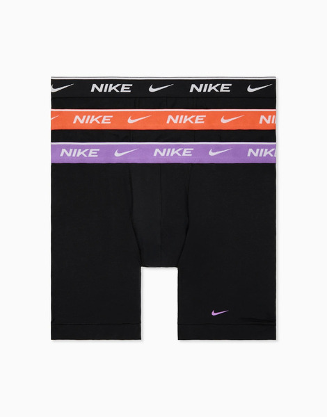  Nike Pack De 3 Calzoncillos Bóxer Negros Básicos Con Cinturillas De Color Morado, Naranja Y Negro De Algodón Essential Cotton De Nike 