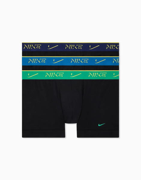  Nike Pack De 3 Calzoncillos Negros Básicos Con Cinturillas De Color Verde, Azul Y Morado De Algodón Essential Cotton De Nike 