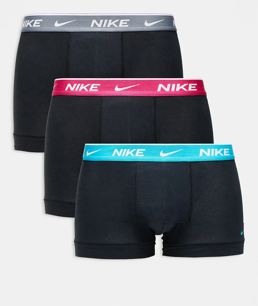  Nike Pack De 3 Calzoncillos Negros Con Cinturillas De Color Gris, Rosa Y Azul De Algodón Elástico Everyday Cotton Stretch De Nike 