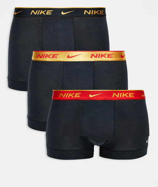  Nike Pack De 3 Calzoncillos Negros Con Cinturillas De Color Negro, Dorado Y Rojo Everyday Cotton Stretch De Nike 