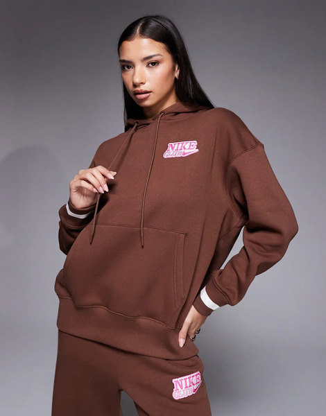  Nike Sudadera Marrón Extragrande Con Capucha Y Estampado Gráfico En La Espalda Phoenix Fleece De Nike-brown 