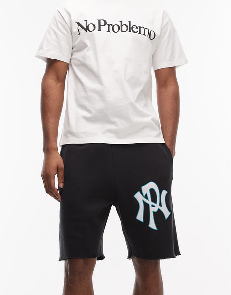  No Problemo No Problemo - Pantalones Cortos De Chándal Negros Con Bajo Sin Rematar Y Logo De Nyp De Tejido Rico En Algodón 