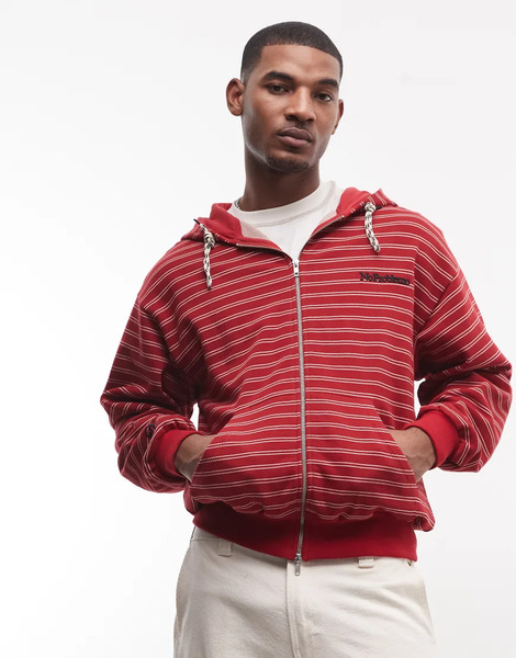  No Problemo Sudadera Roja A Rayas Con Capucha, Cremallera Doble Y Logo Pequeño De 100% Algodón De No Problemo-rojo 