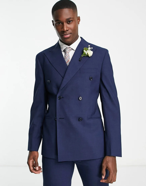  Noak Chaqueta De Traje Azul Marino De Corte Slim Con Doble Botonadura De Tejido Rico En Lana Premium De Noak 
