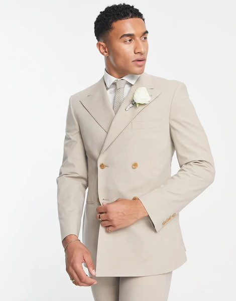  Noak Chaqueta De Traje Color Piedra Entallada Con Doble Botonadura De Tejido Elástico Premium Camden De Noak-beis Neutro 