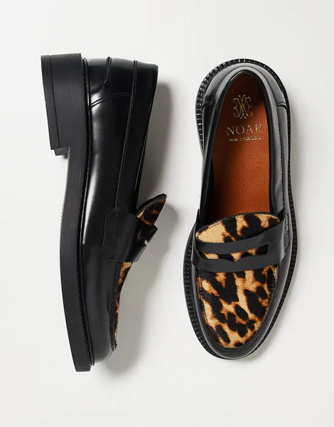  Noak Mocasines Negros Clásicos Con Empeine Efecto Piel De Vaca Con Estampado De Leopardo De Cuero Elaborados En Portugal De Noak 