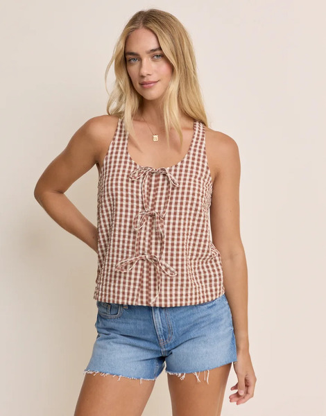  Nobody's Child Blusa A Cuadros Vichy Marrones Con Cuello Ancho Y Lazada Delantera De Algodón Thea De Nobody's Child-marrón 