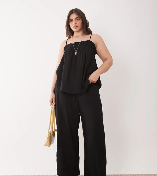 Nobody's Child Plus Pantalones Negros De Estilo Casual Con Lazada En La Cintura De Tejido Con Lino De Nobody's Child Plus (parte De Un Conjunto) 