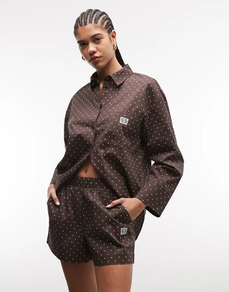  Noisy May Pantalones Cortos Marrón Chocolate Estilo Bóxer Con Estampado De Lunares De Noisy May (parte De Un Conjunto)-brown 