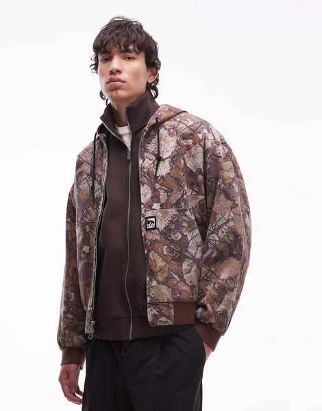  Obey Chaqueta Bomber Marrón Con Estampado De Camuflaje Y Cremallera Glen De Obey (parte De Un Conjunto)-brown 