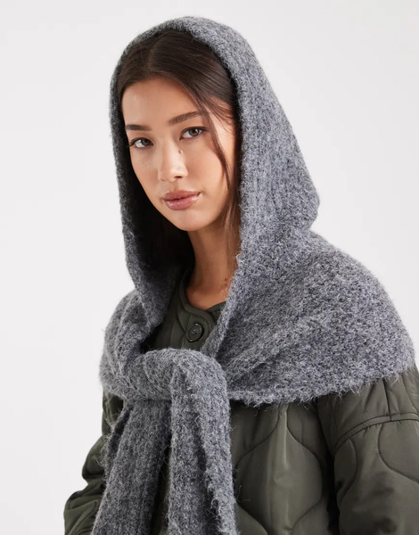  Object Bufanda Gris Jaspeado Con Capucha De Punto Supersuave De Object 