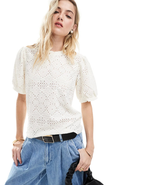  Object Camiseta Blanca Bordada De Punto Liso De Object-blanco 