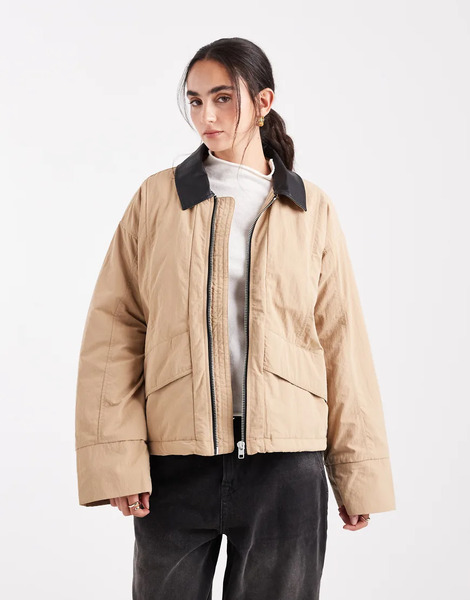  Object Chaqueta Beis Impermeable Y Ligeramente Acolchada De Estilo Campero Con Solapas De Cuero Sintético De Object-negro 