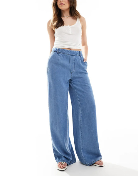  Object Pantalones Azul Claro De Pernera Ancha De Cambray De Object 