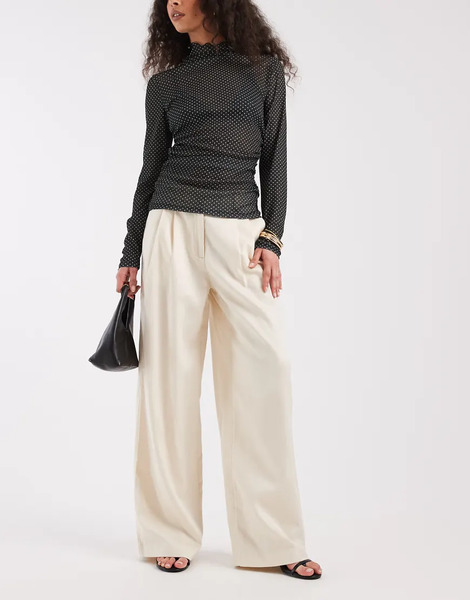  Object Pantalones Color Abedul De Pernera Ancha Con Pinzas De Object-blanco 