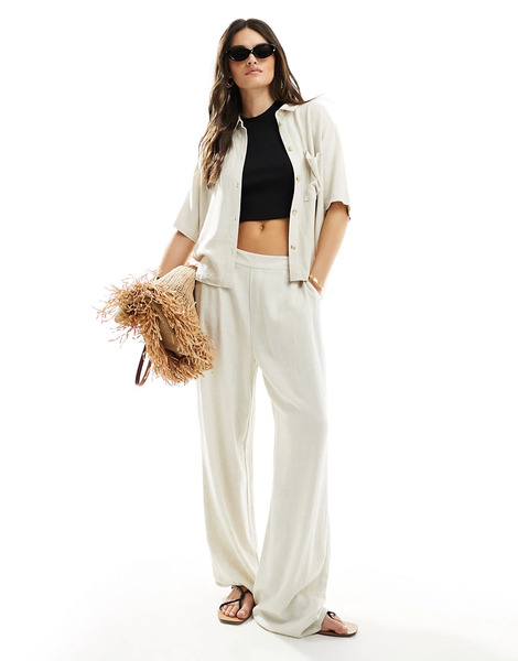  Object Pantalones Color Avena Con Lazada En La Cintura De Mezcla De Lino De Object (parte De Un Conjunto)-beis Neutro 