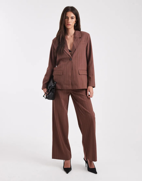  Object Pantalones De Sastre Marrón Chocolate De Pernera Ancha Con Raya Diplomática De Object (parte De Un Conjunto)-brown 