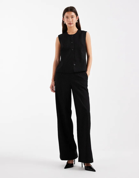  Object Pantalones De Vestir Negros Sin Cierres De Talle Medio Con Raya Diplomática Gris De Object (parte De Un Conjunto) 