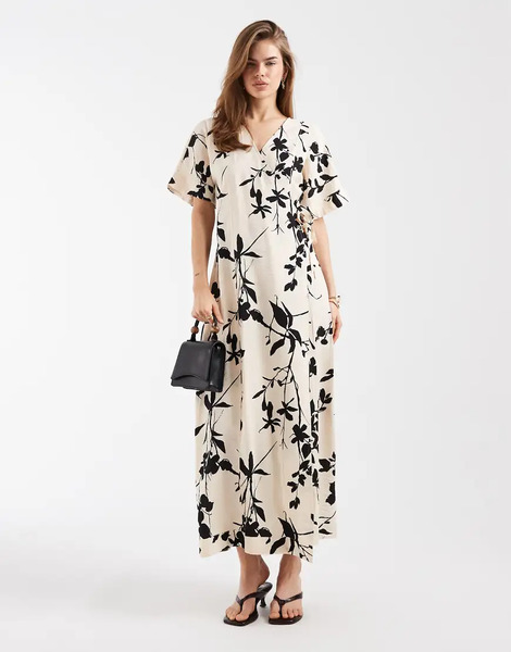  Object Vestido Largo Cruzado Con Estampado Floral En Contraste De Object-blanco 