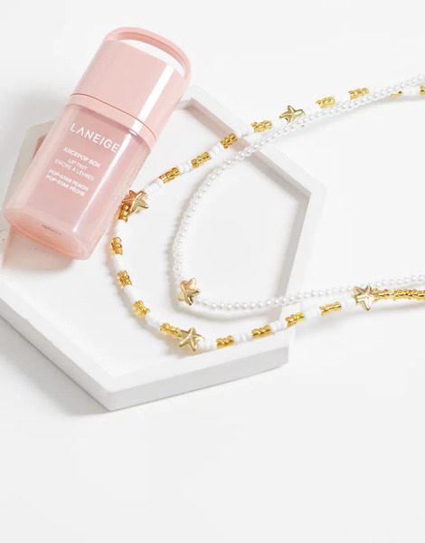  Only Only - Pack De 2 Collares De Cuentas De Color Blanco Y Dorado Con Diseño De Cuentas Y Estrellas De Mar-multicolor 