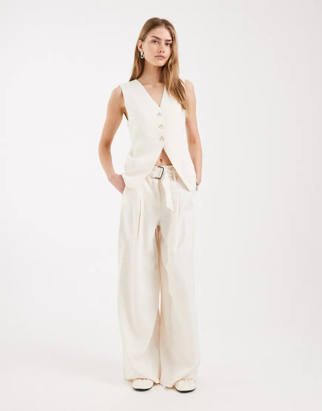  Only Pantalones De Sastre Color Crema De Talle Alto Y Pernera Ancha De Only (parte De Un Conjunto)-blanco 