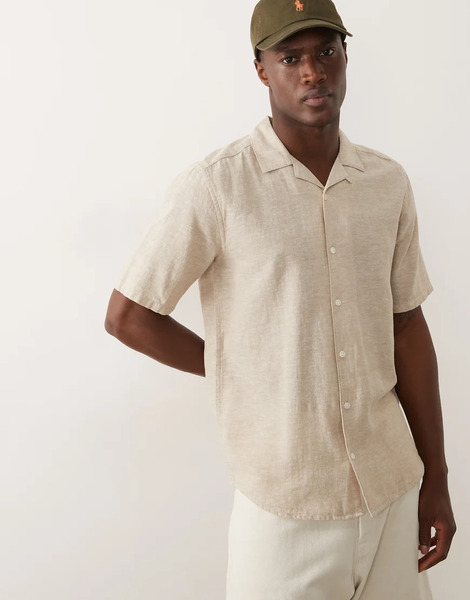  Only & Sons Camisa Color Topo De Manga Corta De Tejido Texturizado De Lino De Only & Sons (parte De Un Conjunto)-neutro 