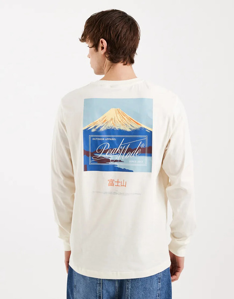  Only & Sons Camiseta Color Crema De Manga Larga Con Estampado De Cima De Montaña En La Espalda De Only & Sons-blanco 