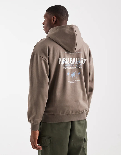  Only & Sons Sudadera Marrón De Corte Vintage Con Capucha Y Estampado gallery En La Espalda De Only & Sons-blanco 