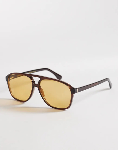   Other Stories Gafas De Sol De Estilo Aviador Retro Con Lentes Amarillo Oscuro Tintadas Y Funda De Lino De & Other Stories 
