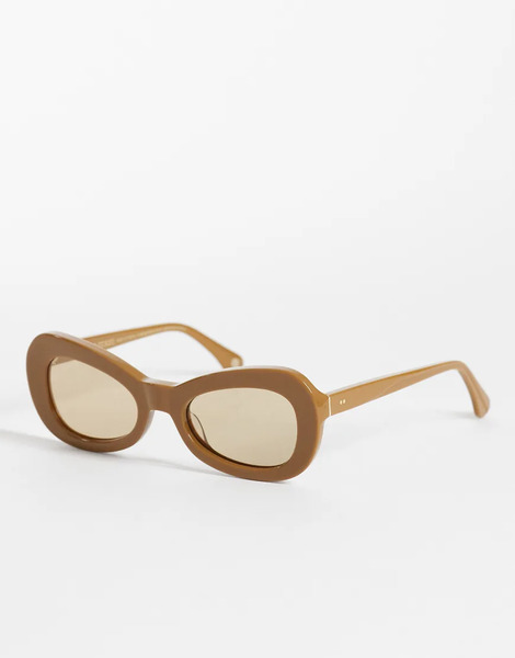  Other Stories & Other Stories - Gafas De Sol Marrón Efecto Carey Redondeadas De Acetato Con Montura Negra De Cuero Puro 