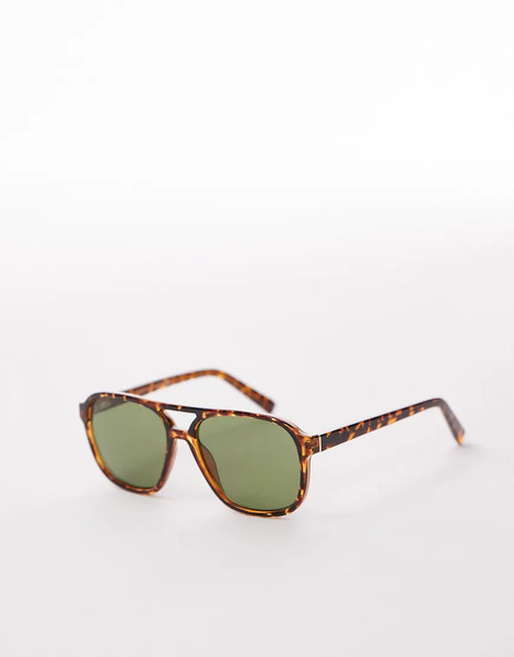   Other Stories Gafas De Sol Marrones Efecto Carey De Estilo Aviador Retro Con Lentes Verde Oscuro De & Other Stories 