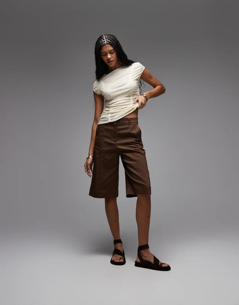   Other Stories Pantalones Cortos De Sastre Marrón Chocolate Estilo Bermudas De Talle Bajo De Algodón De & Other Stories-brown 