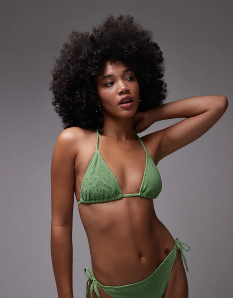  Other Stories Top De Bikini Verde Triangular Con Relleno Extraíble De Tejido Texturizado Rugoso De & Other Stories 