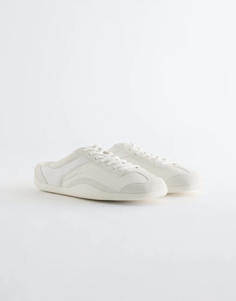   Other Stories & Other Stories - Zapatillas Deportivas Blancas Estilo Mules De Cuero Auténtico Con Ribetes De Ante Auténtico-blanco 