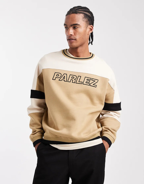  Parlez Sudadera Beis Extragrande Con Cuello Redondo, Diseño Color Block Multicolor Y Panel Del Logo De Parlez-neutro 