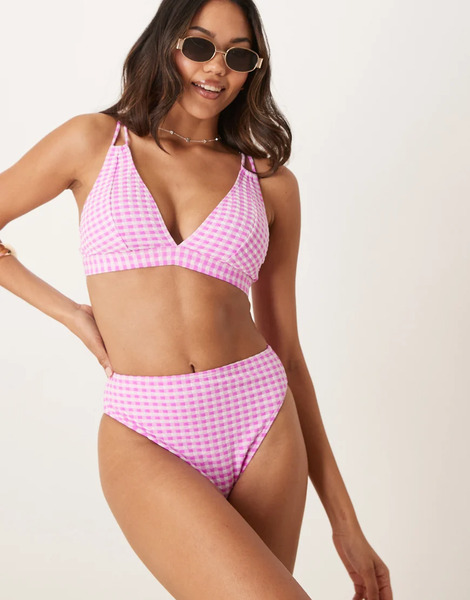  Peek & Beau Braguitas De Bikini De Copas Grandes A Cuadros Vichy Rosas De Talle Alto De Tejido Texturizado De Peek & Beau 