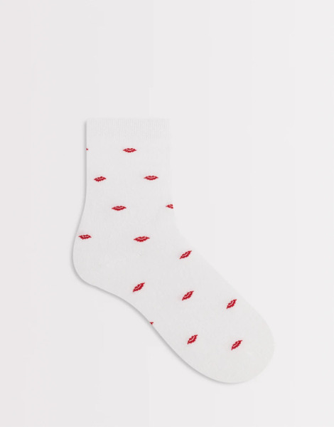  Pieces Calcetines Blancos Con Estampado De Labios De Pieces 